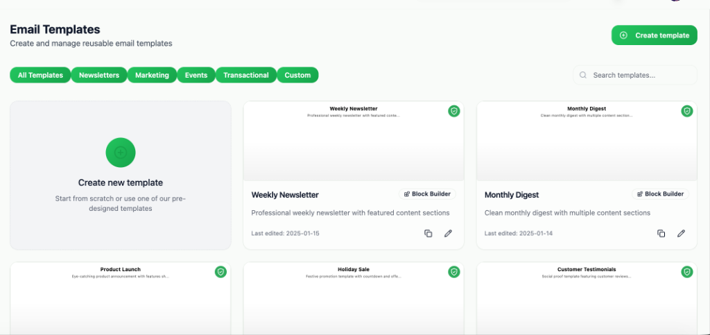 Email Templates Dashboard Preview
